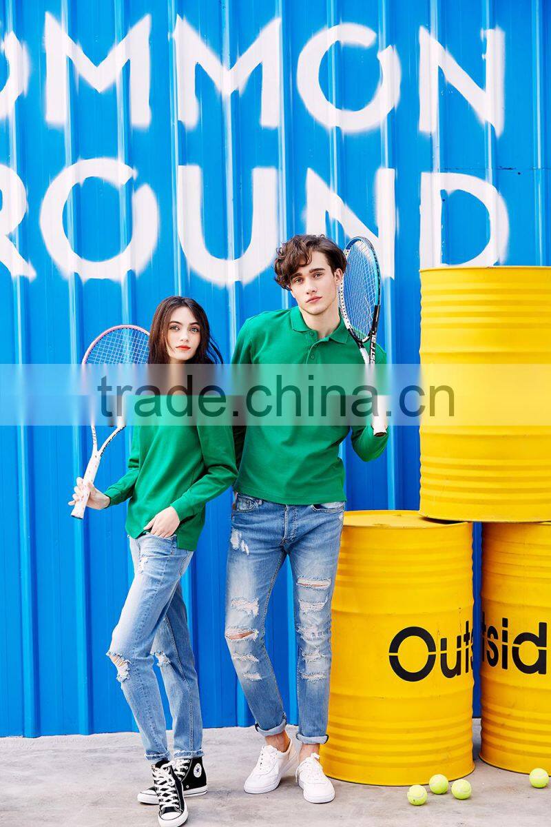 factory wholesale high quality 220g 100% cotton long sleeve polo shirt