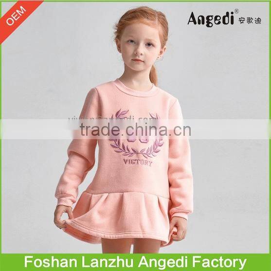 OEM Older girls long sleeve sweat shirt little princess embroidery Graphic ruffle hem dress