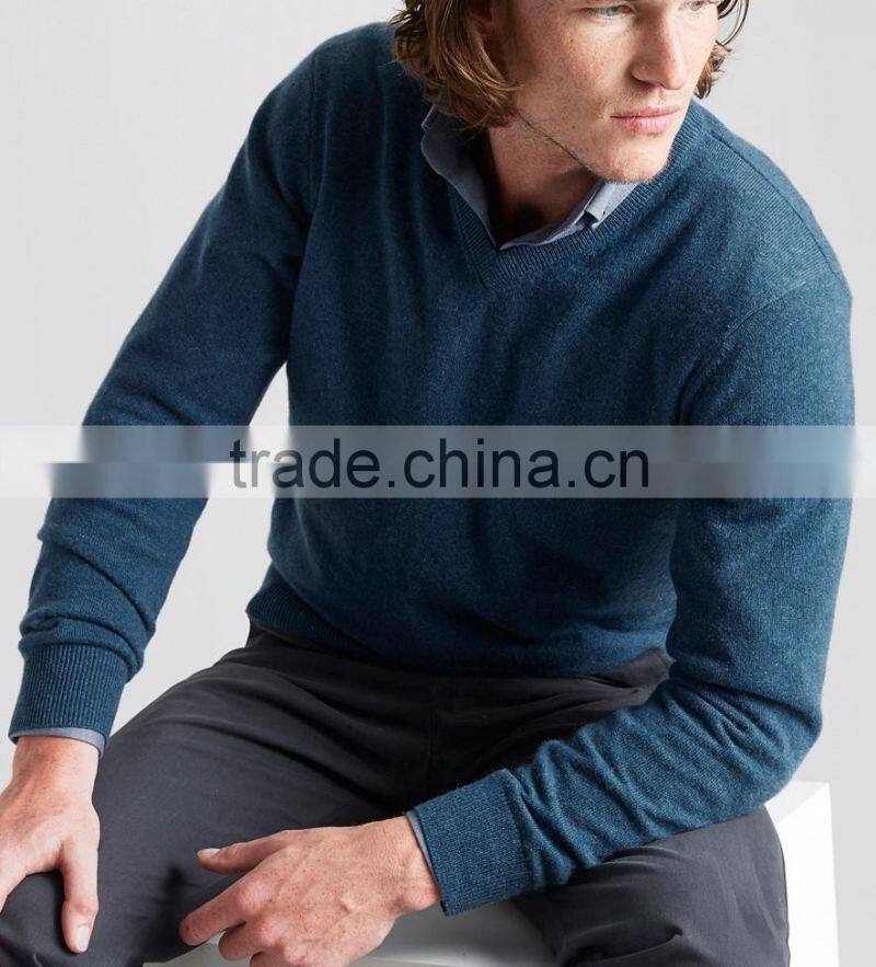 High Quality Men's v-neck cashmere sweater blue (BKNM14)