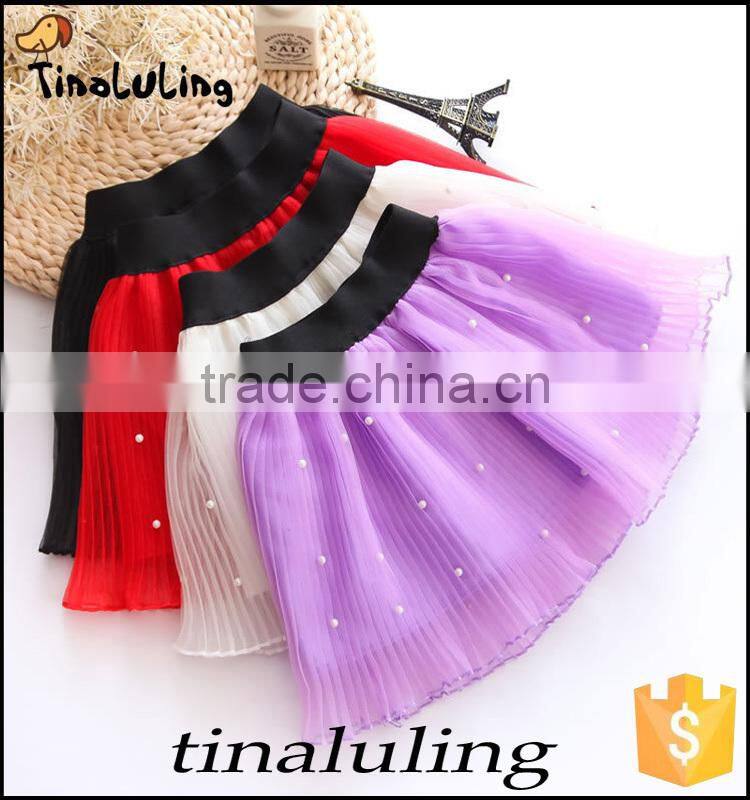 2015 fashion girls short mini skirts with pearl kids chiffon tutu children dancewear