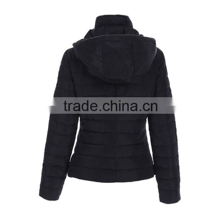 Hot Design Women Stand Collar Metal Zipper Hoody Padding Jacket