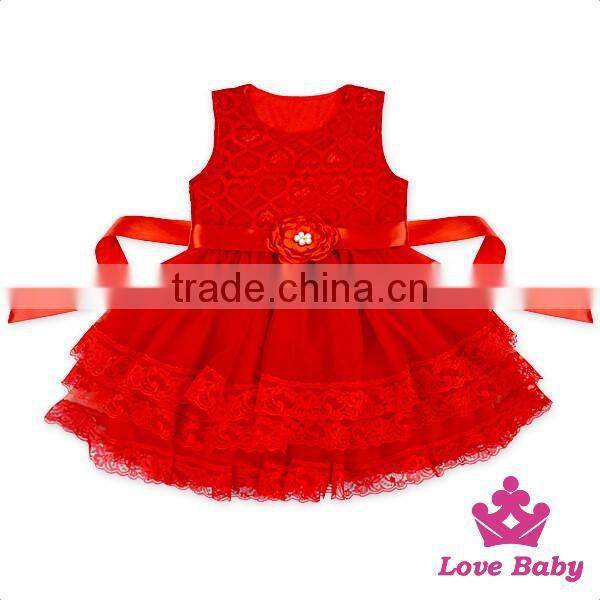 52SQG056 Lovebaby Baby Girls Party Wear TUTU Dress Sleeveless 3 Layers Yarn With Flowers Kids Frock