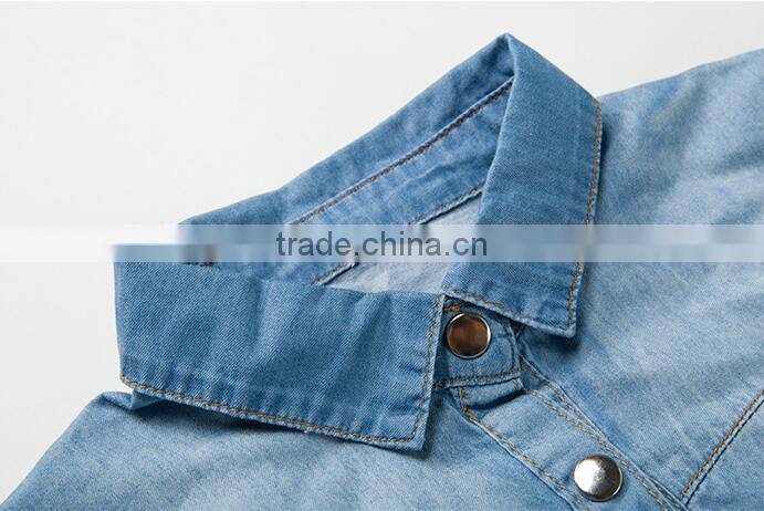 EY1932B Hot selling classical shirt dress apparel fashion rolled sleeves denim dress