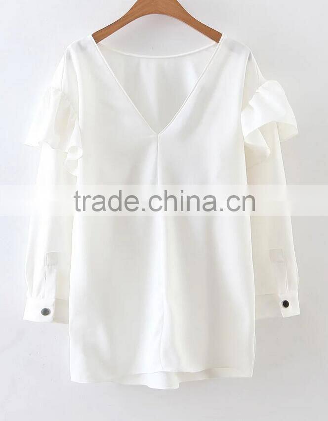 Runwaylover EY2340B 2017 Women Fashion Falbala Pure Color Blouse