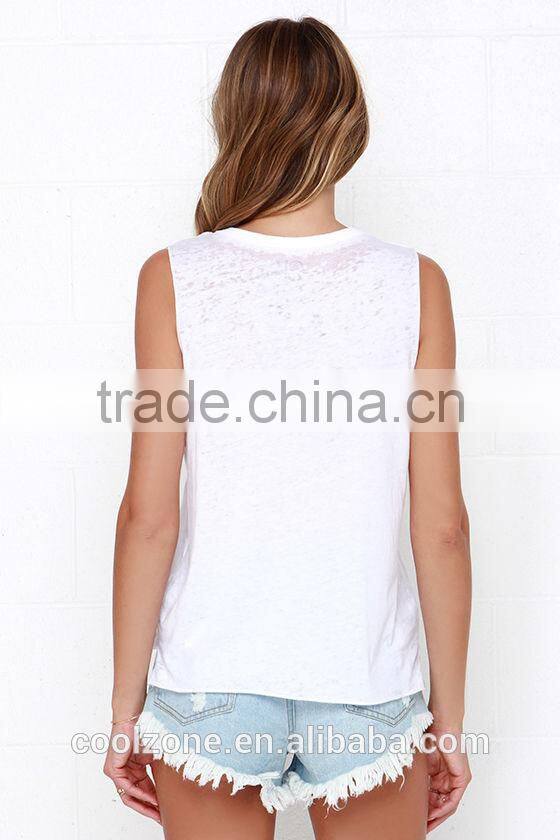Soft fabric graphic print muscle tank tops wholesale women sleevless tank top 2016