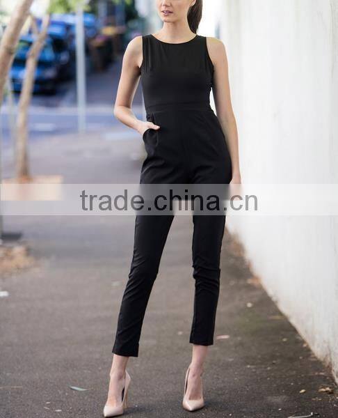 2017 O-neck halter sleeveless backless solid slim tight Jumpsuit