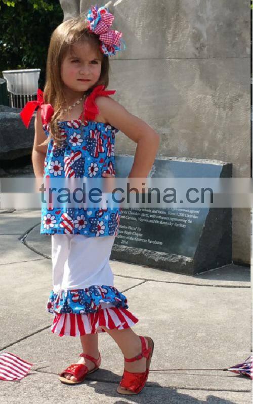 Wholesale Children's Clothes Girl Boutique Clothing Summer Outfit Baby Clothes Damask Ruffle Pants Set
