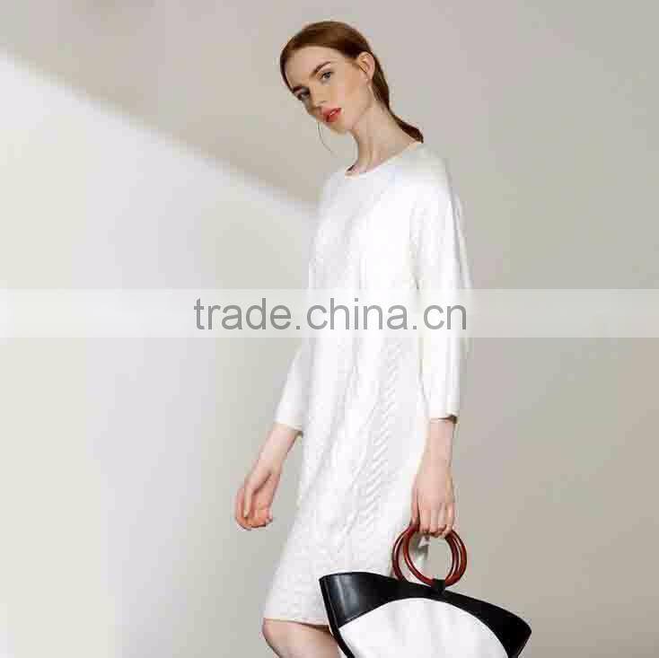 Seven - quarter sleeve jacquard knit Pullover lady dress all-match loose