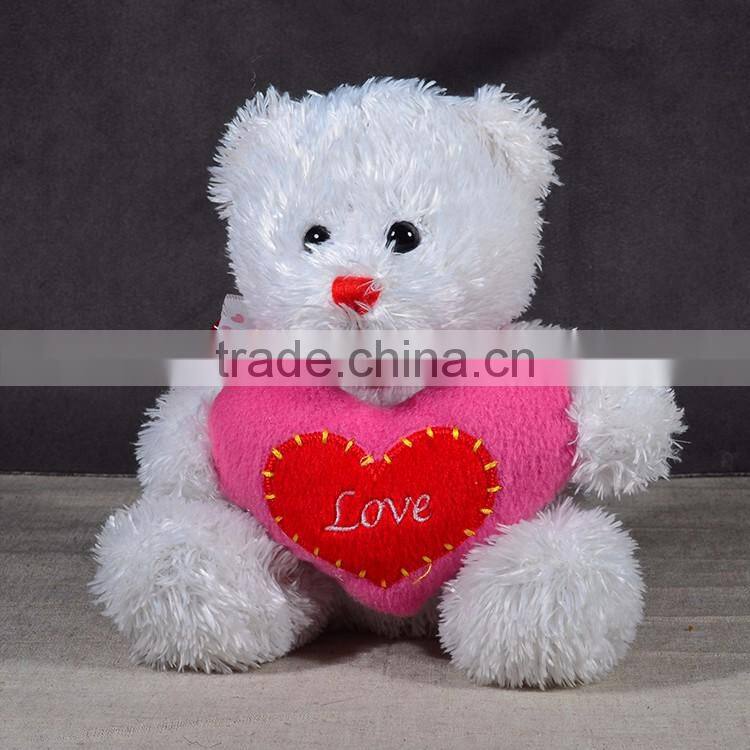 Custom good quality Valentine's day bear plush white teddy bear with red heart toy