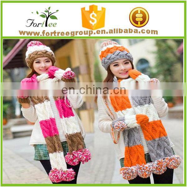 cold weather hat winter classic warm acrylic knitted beanie hat scarf gloves three piece set