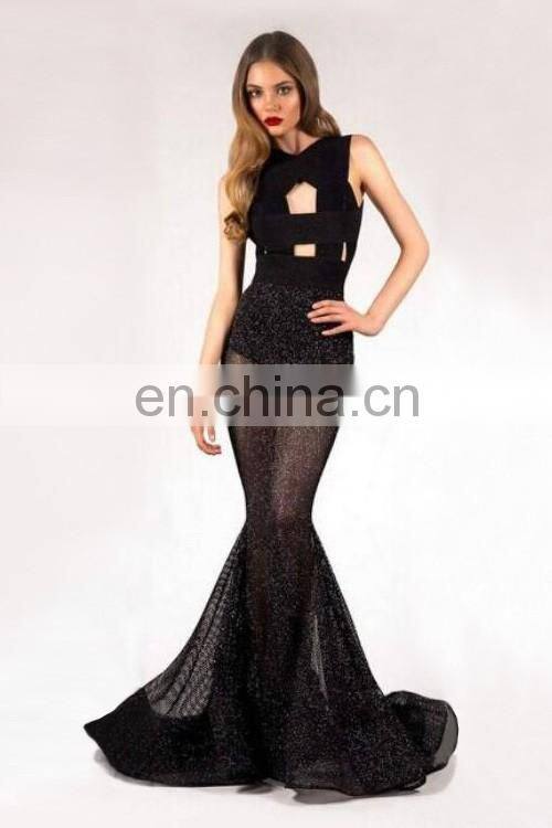 Amigo celebrity black sleeveless hollow out sliver tulle Mermaid maxi bandage dress for taller ladis