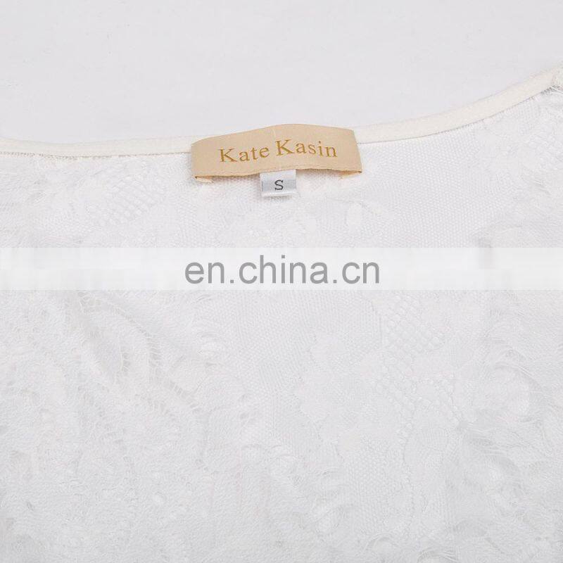 Kate Kasin Maternity Sexy Deep V-Neck Long Sleeve See-Through White Lace Maxi Long Maternity Dress KK001082-2