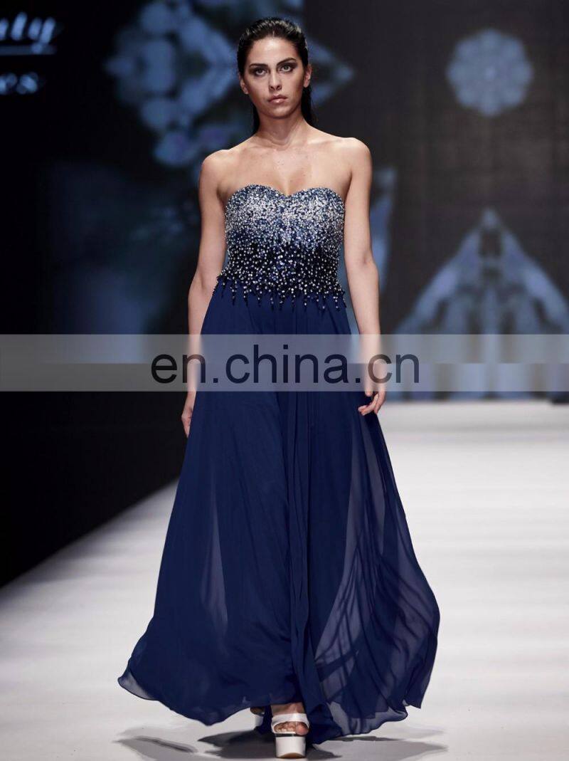 2017 B5250 Navy color halter net fabric beaded evening dresses & wedding dresses