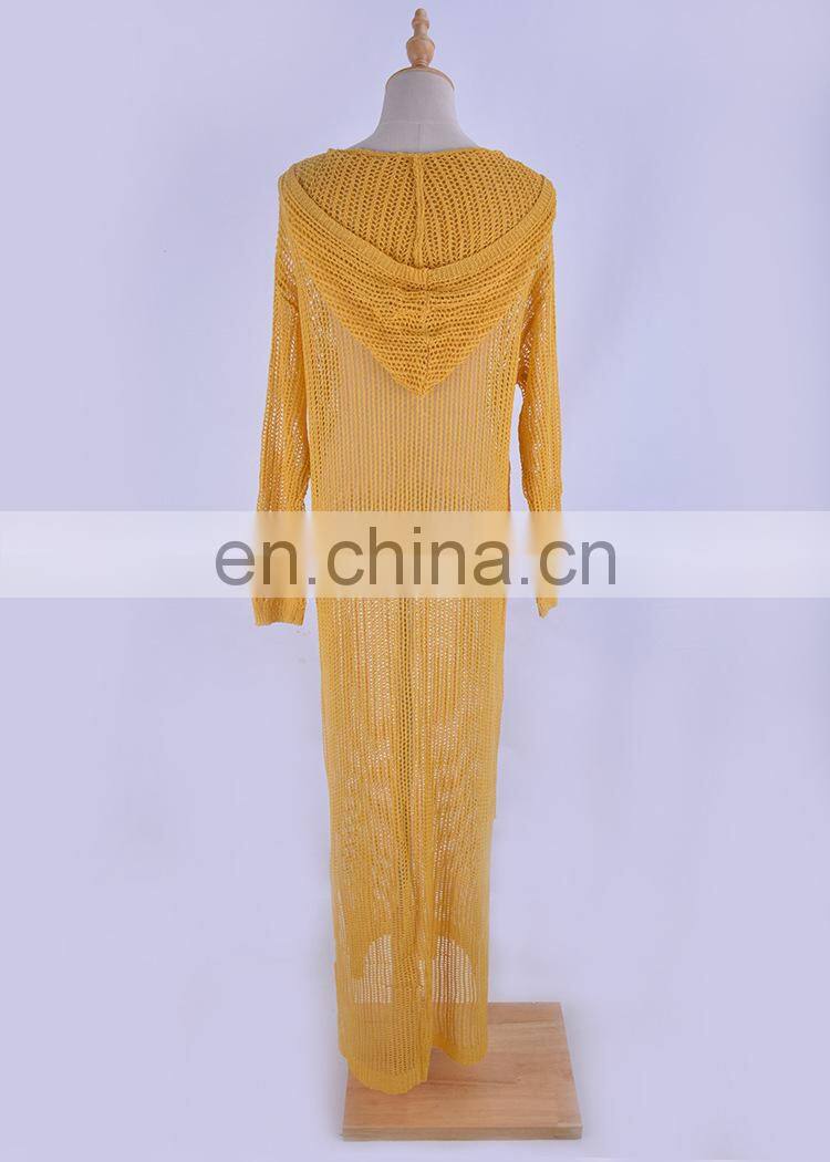 Long Beach Cover Up Dress For Women Summer Hooded Long Sleeve Mesh Crochet Coverups pareo Beach Dress Tunic Beachwear