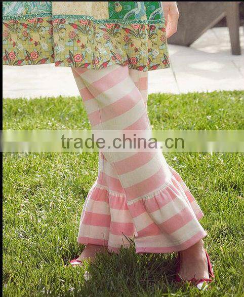 hotsale girls ruffled cheap capri pants fashion latest capris pant for kids pink solid pants with tripple ruffles stretch capris