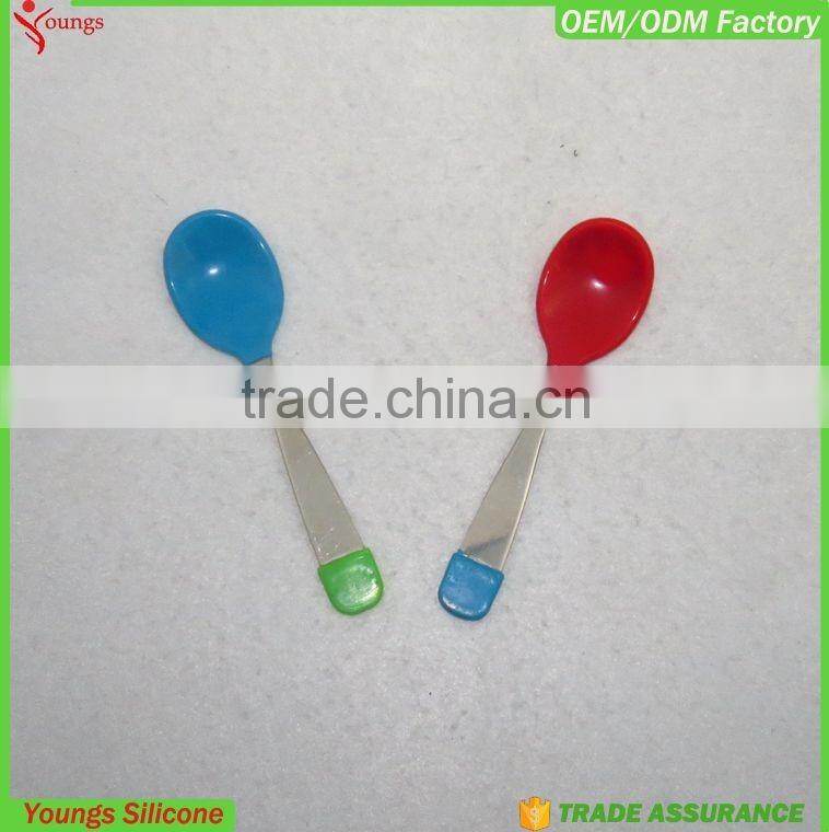 FDA silicone spoon with stainless steel handle silicone baby spoon