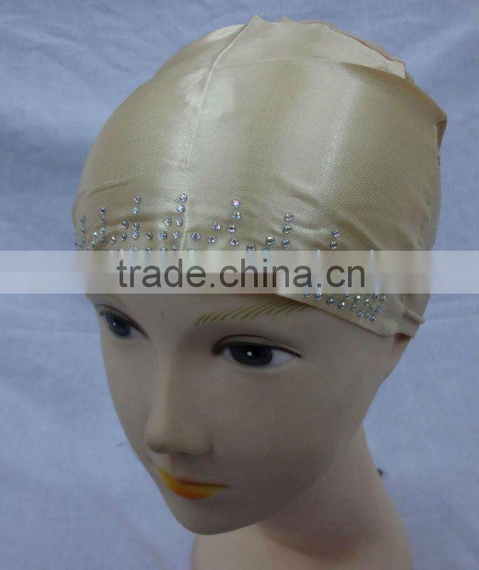 U068 HOT BEADED SATIN MUSLIM UNDERSCARFS/ISLAMIC INNER CAP