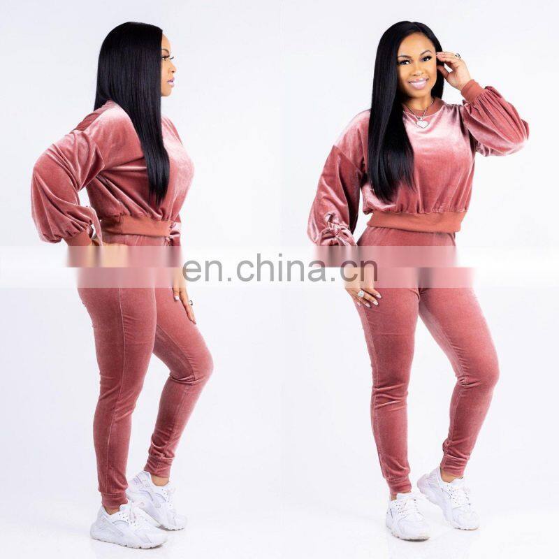 Wholesale customized women's suits European and American women's long-sleeved T-shirt tight trousers casual suit