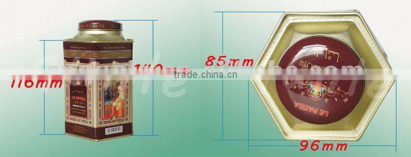 Hexagonal tea packing metal tins box with inner lid