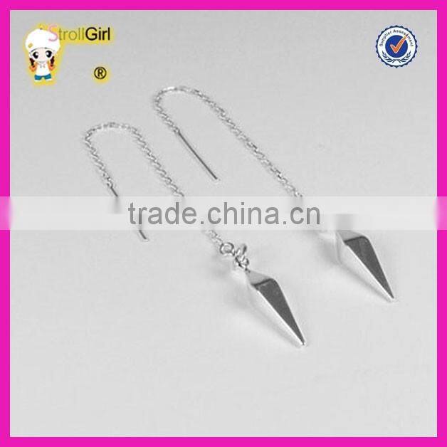 Best sell green color cz crystal earrings silver long chain emerald threader earrings