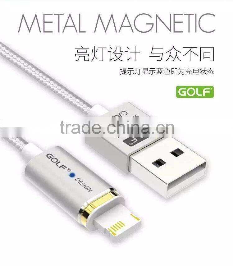 GOLF 1.2M Metal Maghetic USB2.0 Data and Charge cable for iphone 5/5s/se LED Light 2.4A Weave Cable for iphone 5/5s/se