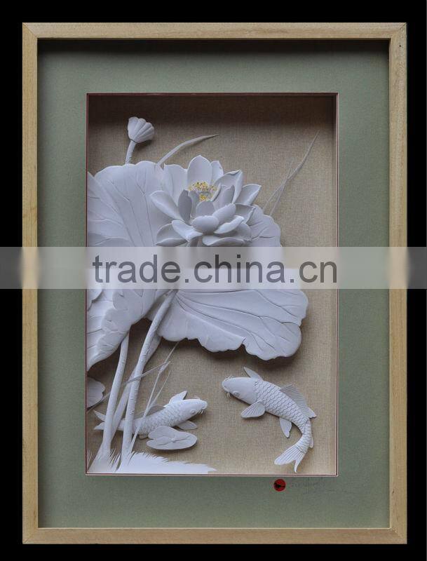 specially design framed paper caving painting