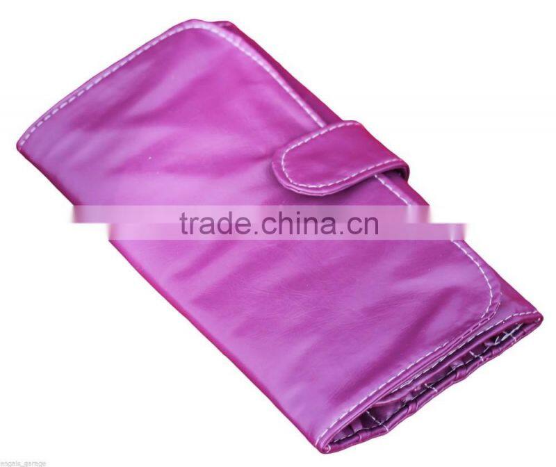 Purple/maroon makeup bag brush pouch soft pu leather for 10 piece set holder