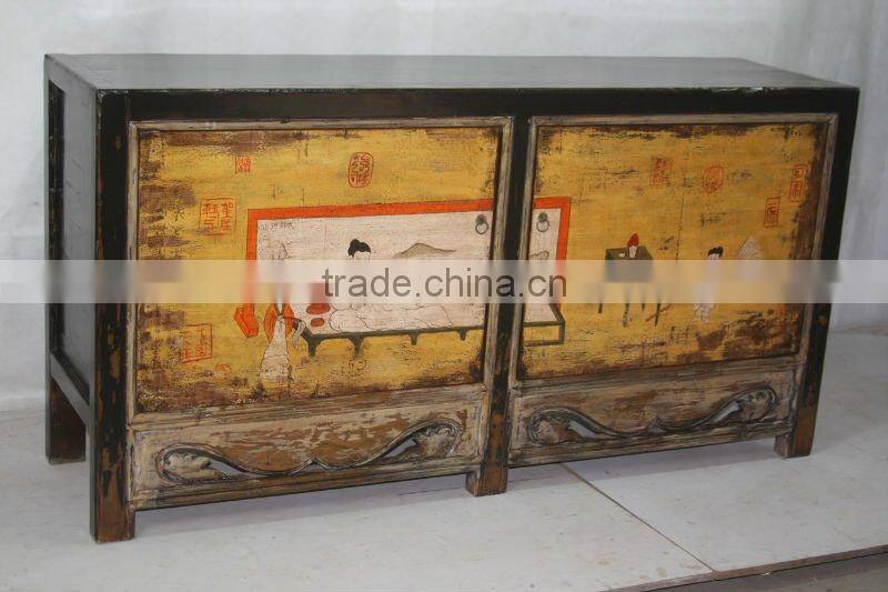 Antique reproduction hand painted console cabinet