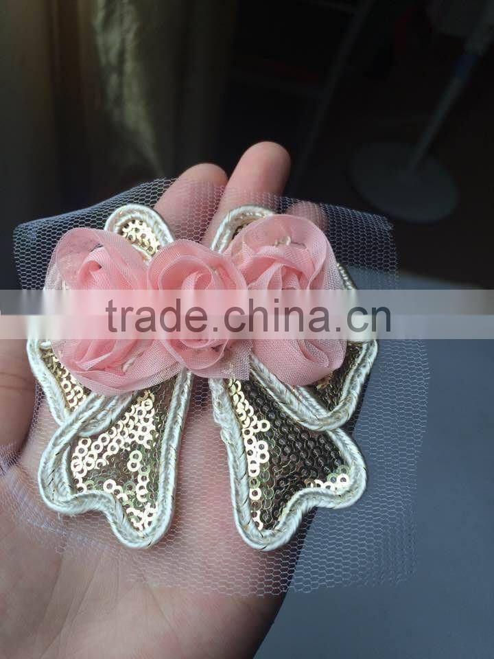 white shabby chiffon 3X2.5" butterfly sequin & gold trim fabric rose spring craft supplies baby headband flower