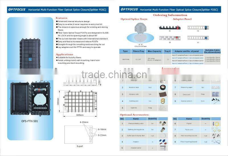 aerial, underground, pipeline, or handhole Horizontal Fiber Optic Splice Closure