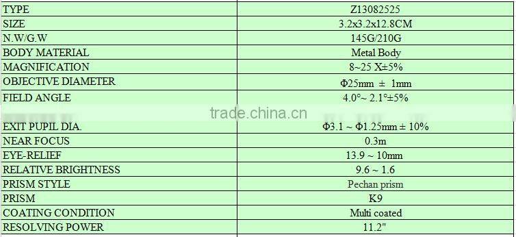 8-25x25 Monocular Telescope Monocular Telescope for Outdoor Tourism Souvenirs