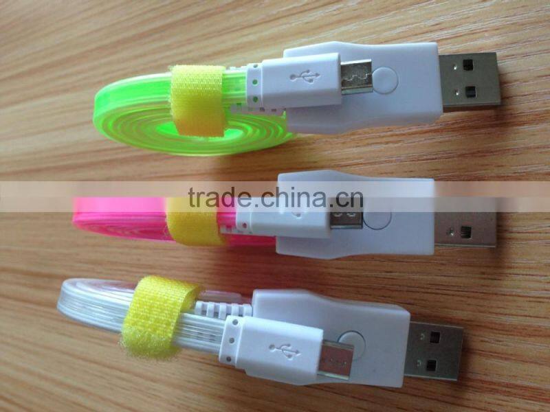 promotion products colorful flow LED flat micro cable