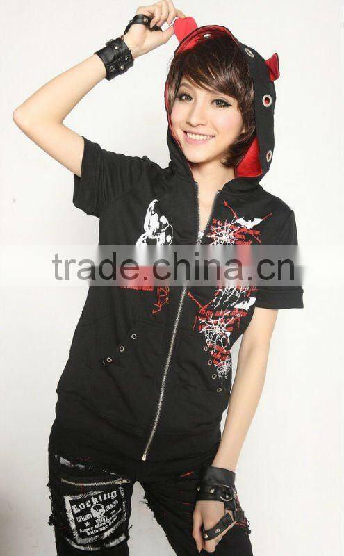 GLP Striped Cat Ear Hoody & Detachable Armwarmers Small Goth Punk Emo Black/Red 71131