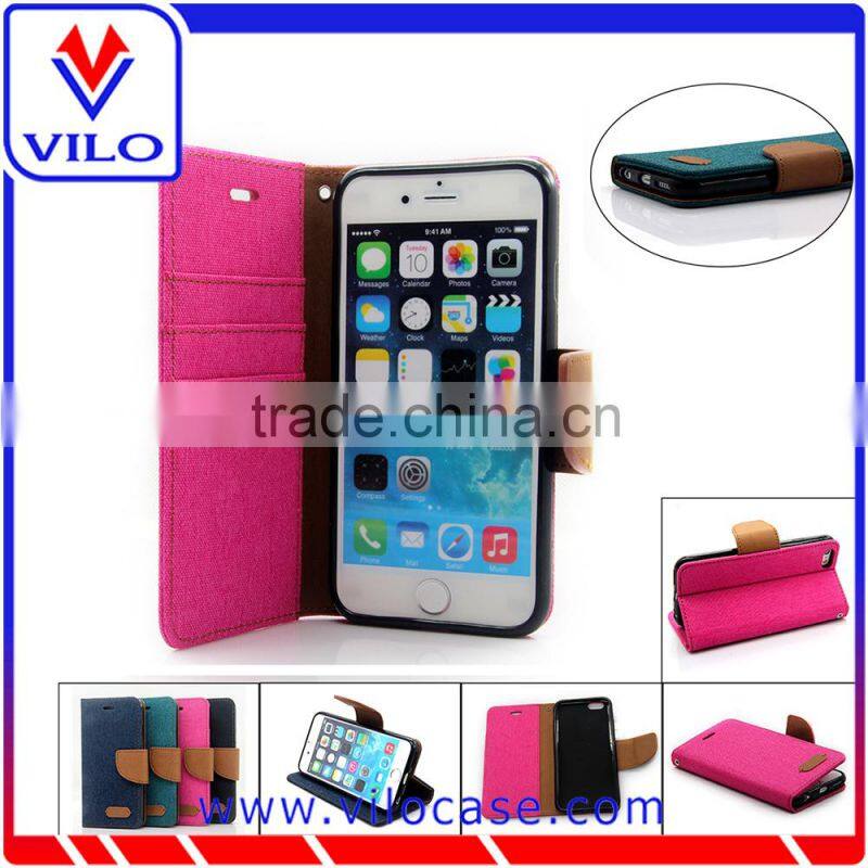 high quality Jean Cloth Leather Case for iPhone 6S, Flip Stand Phone Cover for iPhone 6s