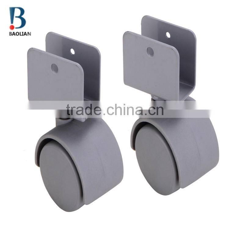 2015 discount durable 1.5 inches grey nylon U plate swivel twin plastic casters for wardrobe