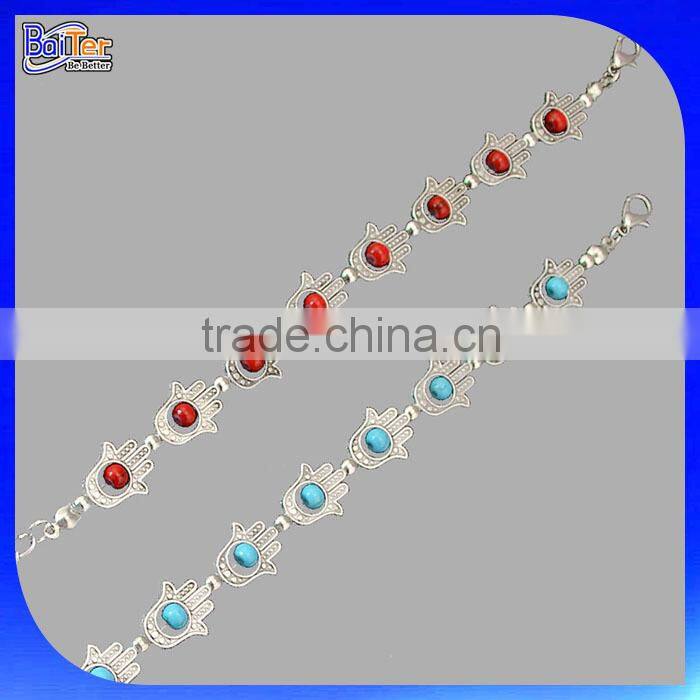 Alibaba Express Hamsa Hand Evil Eye Wire Cuff Bangle Bracelet, Custom Cheap Alloy Expandable Wire Evil Eye Bangle Bracelet