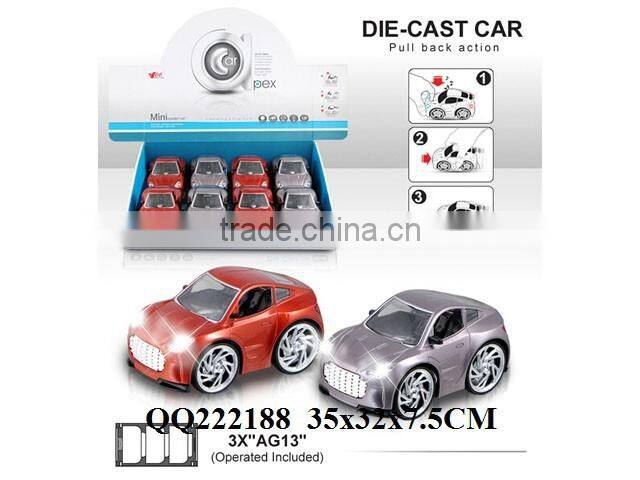 1:28 8pcs ALU Pull back car with light &Music include 3*AG13 batteries,toys car for kids