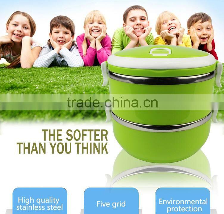 multilayer light surface round shape design insulation PP inner stainless steel tiffin box /bento box with air hole p handle