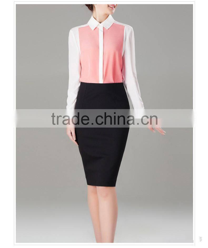 Women's Color-Block Silk 100% Top Blouse Shirt OEM ODM Type Clothing Factory Manufacturer From Guangzhou