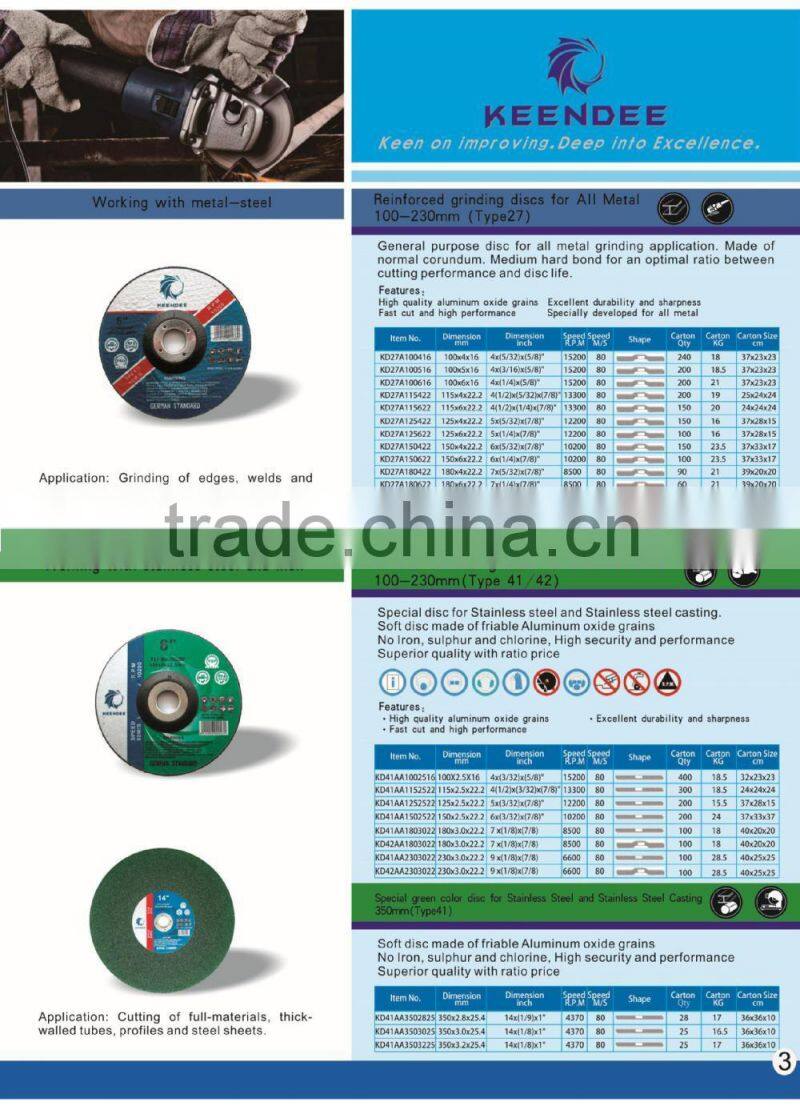 WA stainless steel cutting discs in 100 105 to 400mm