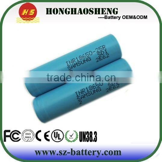 2015 hot sale 18650 2500mah 25r samsung Lithium battery cell 18650 samsung inr18650-25r