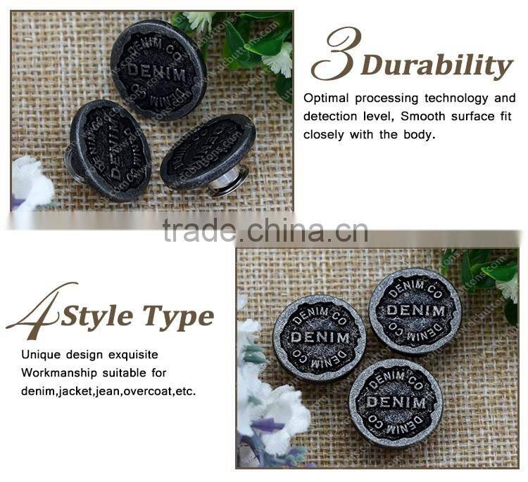 2016 High Quality metal fashion jeans button customized metal button for jeans