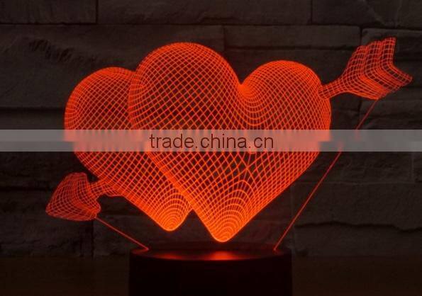 266-Romantic Heart Love Shape Led Lamp 3d Optical 3d Sculpture Illusion Art Special Light Desk Led Lamp