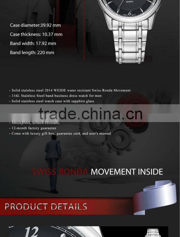 WEIDE 2014 New Watches Men Luxury Brand Watches 30 Meters Waterproof Relogio Dress wholesale china smart watches cheap