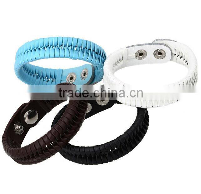 stainless steel genuine leather bracelet