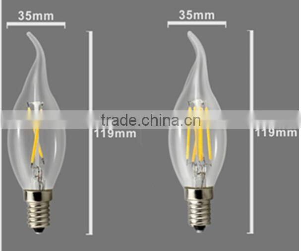 C35 tailed Clear E14 2W COB LED Filament Bulb