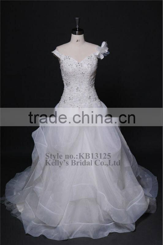 chinese wedding dress with sweetheart short sleeve A-line layered lace