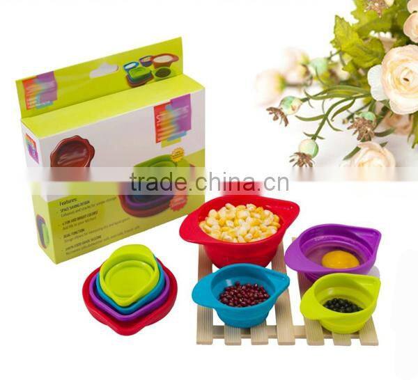 FDA silicone Stackable and Space Saving Foldable Silicone Measuring Cups Set Measuring tool