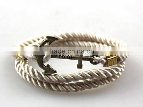 Leather Rope Stainless Steel Gold Anchor Bracelet/Hook Bracelet Anchor Wholesale
