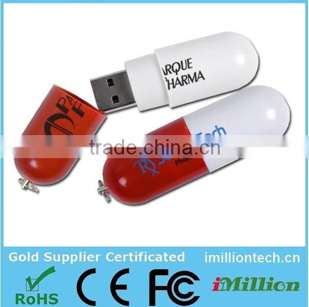 Plastic material pill shape hospital medical promotion gift usb flash drive with custom logo printing and optional capacity
